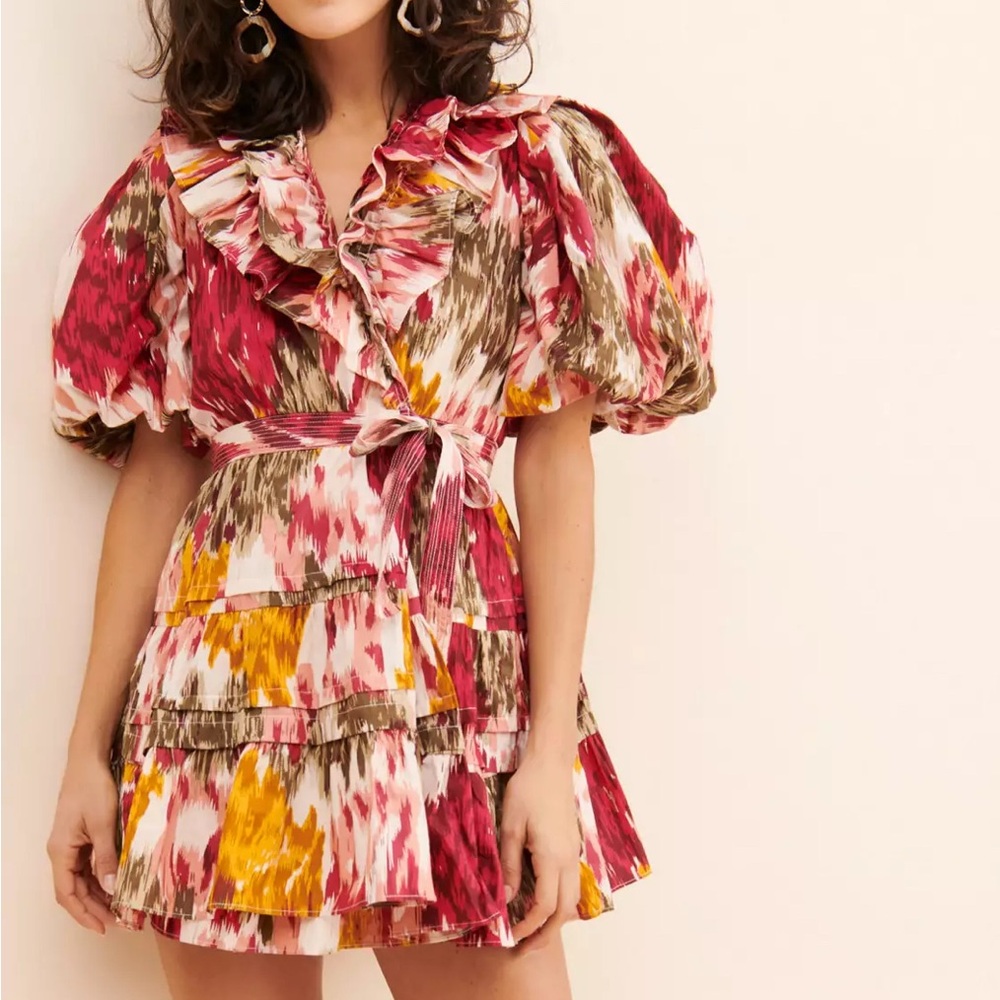 Chic Ruffled Mini Dress in Pink and Cream